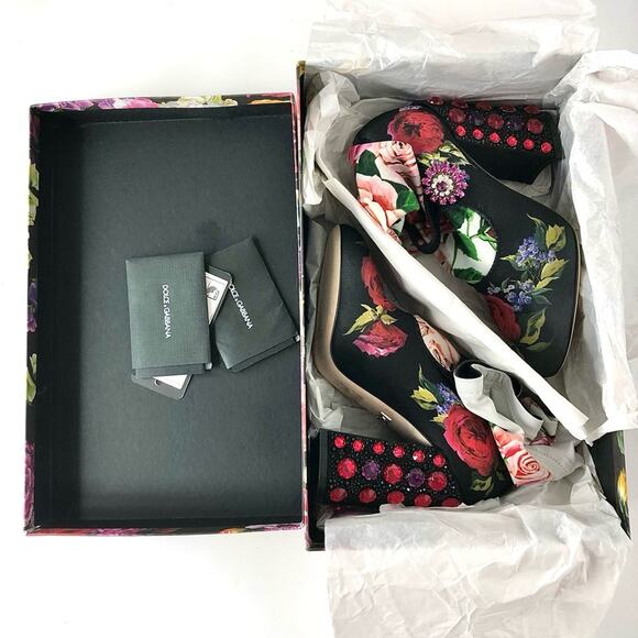NIB Dolce & Gabbana Crystal Embellished Floral Maryjane Sock Boots 37 - Picture 10 of 11